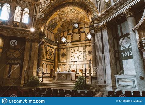 panoramic view  interior  florence baptistery  piazza del duomo editorial photo image