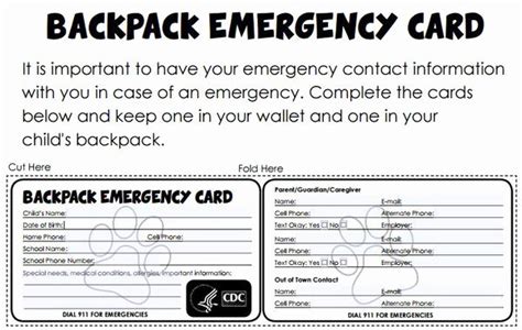 printable emergency contact card  document template
