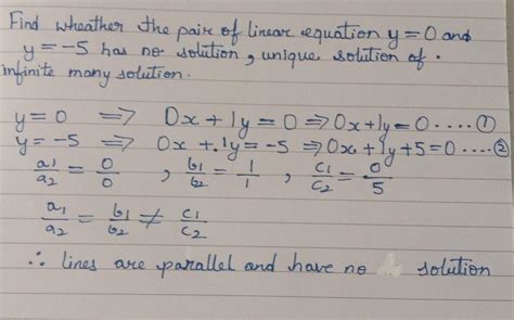 Find Whether The Pair Of Linear Equationy 0 And Y 5 Has