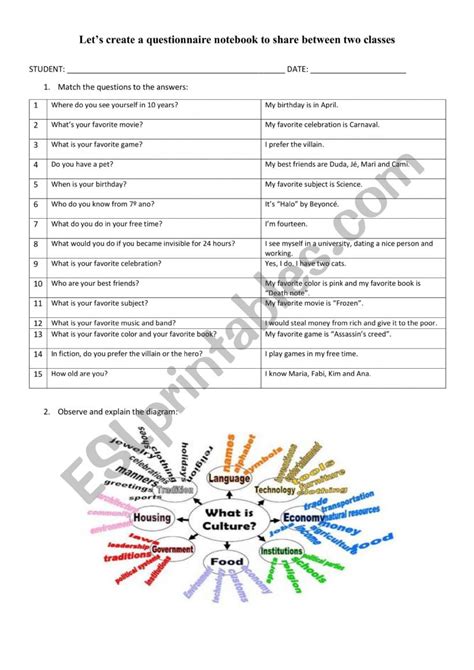 english worksheets questionnaire questions