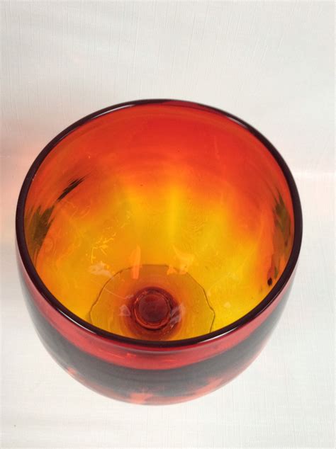 Blenko Glass 7034 Hand Blown Footed Vase Or Compote Tangerine 1970 71