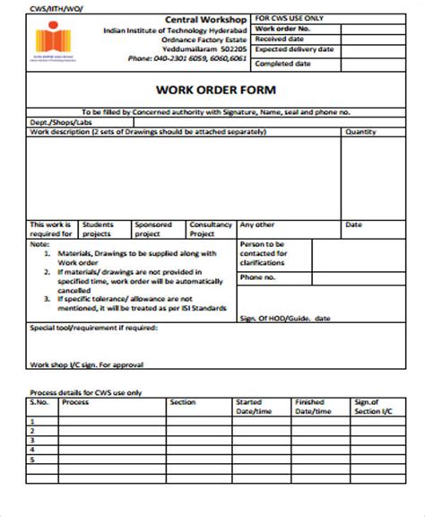 sample work order forms  ms word