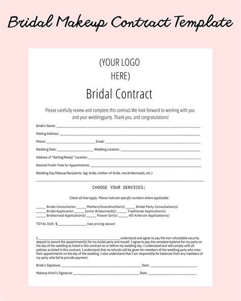 printable makeup contract template