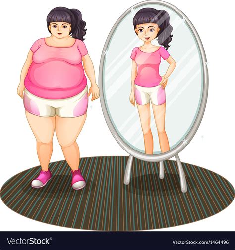 a fat girl and her slim version in the mirror vector image