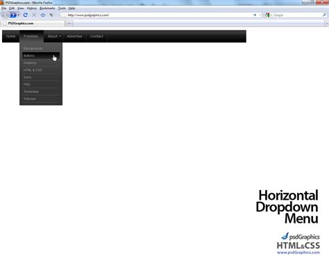 black horizontal html and css dropdown menu psdgraphics