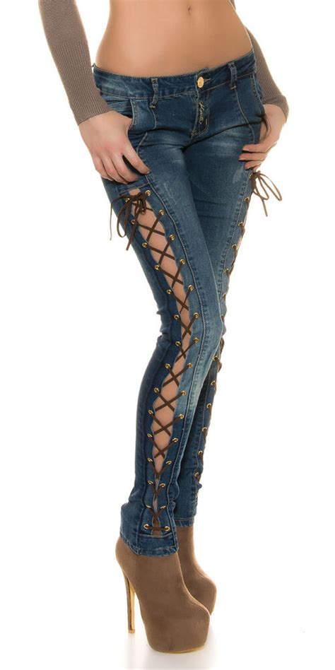 women s lace up slim skinny stretch denim jeans xs s