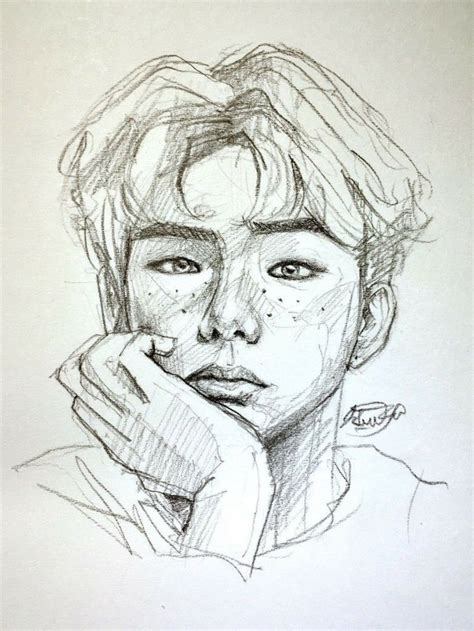 ritratto   ragazzo abbozzo  matita disegno su foglio ruvido kpop drawings pencil art