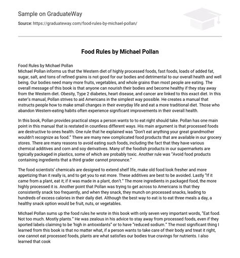 ⇉food Rules By Michael Pollan Essay Example Graduateway