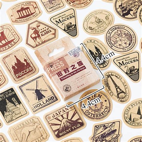 45pcs box stationery stickers vintage stamp sealing label travel