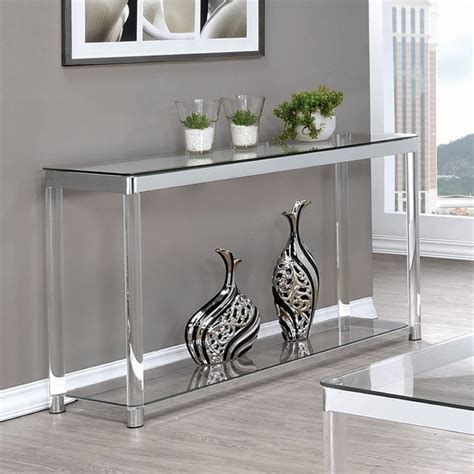Coaster 1 Shelf Glass Top Console Table In Chrome And Clear Acrylic Ebay