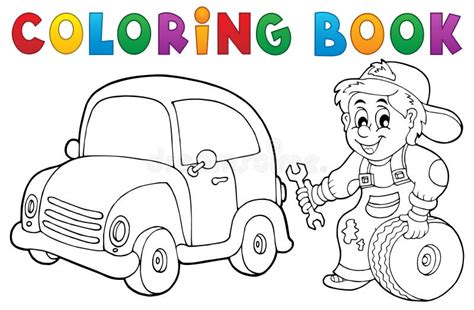 coloring book car mechanic theme  stock vector illustration
