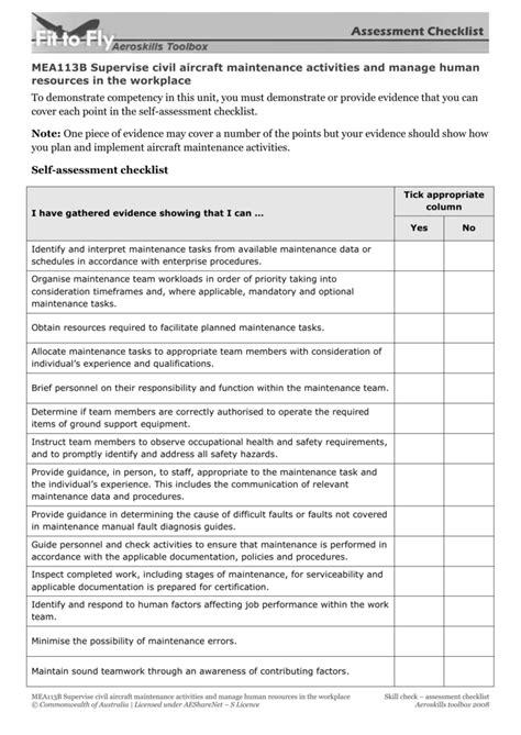 assessment checklist word kb