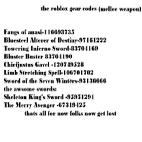 Roblox Gears Id Codes