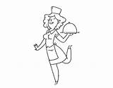 Waitress Coloring Happy Coloringcrew sketch template