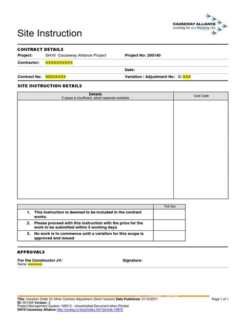 site instruction template