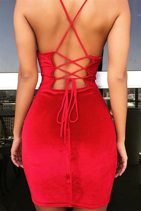 red lace up strappy backless sexy velvet bodycon dress 035473 sexy club dresses club wear