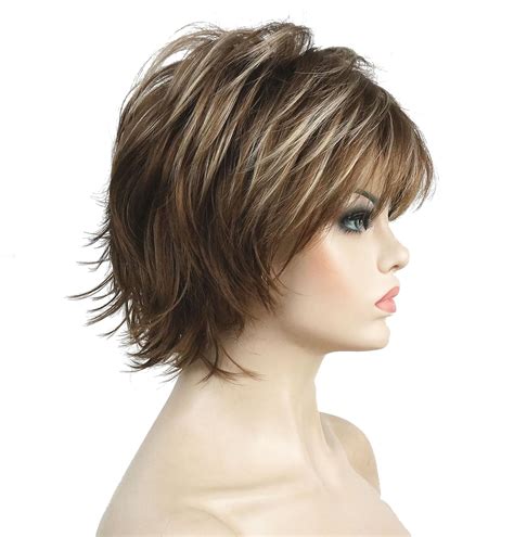 12tt26 Brown Highlights Lydell Short Layered Shaggy Full Synthetic Wig