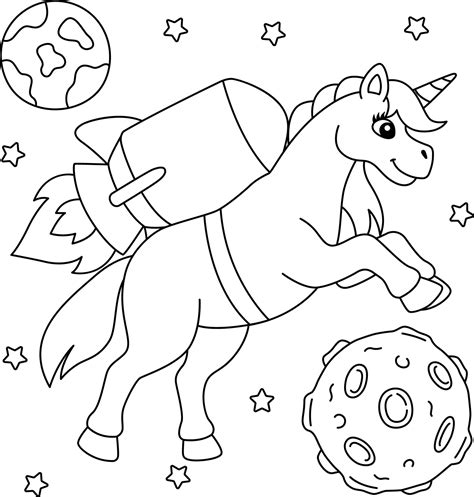 unicorn astronaut  space coloring page  kids  vector art