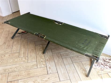 vintage army  wooden military portable bed folding day bed