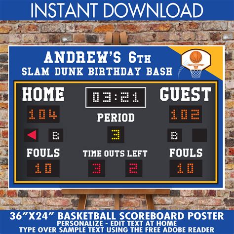 basketball scoreboard printable  poster scoreboard sign basketball birthdayself editing
