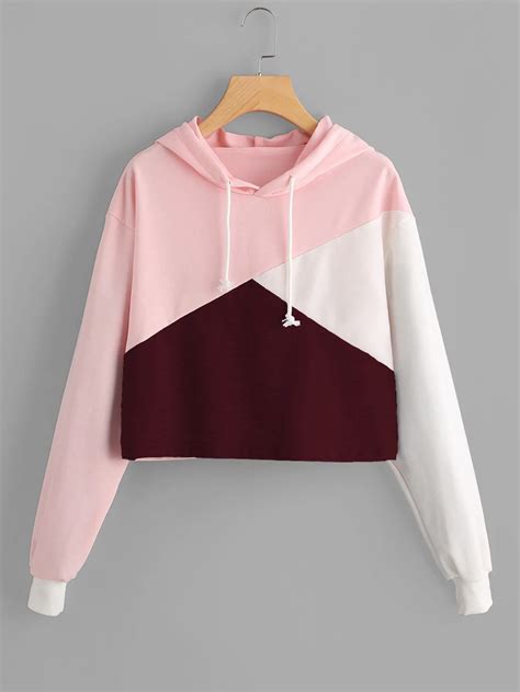 womens sweatshirt patchwork top  hood shortened sweatshirt  women cute  women