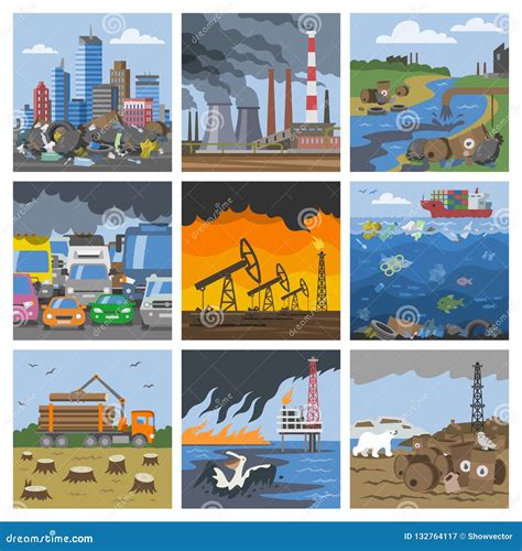 Pollution Environment Vector Polluted Air Smog Or Toxic Smoke Of