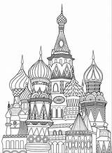Coloring Basils Moscow Kremlin Architektur Disegni Architettura Adulti Adultos Malbuch Erwachsene Habitation Moscou Arrivi Ultimi Adjoining Representing Justcolor sketch template