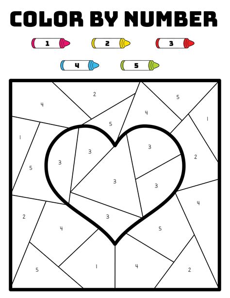 valentines day color  number printable pages