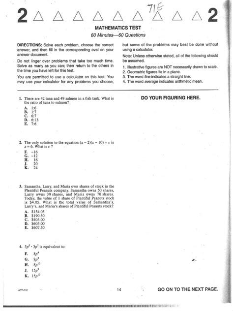 act practice test  form   answers