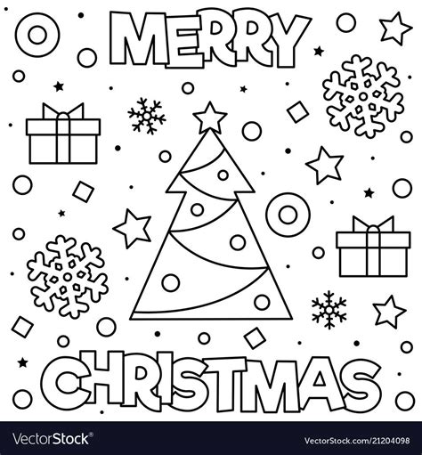 merry christmas coloring page black  white vector illustration