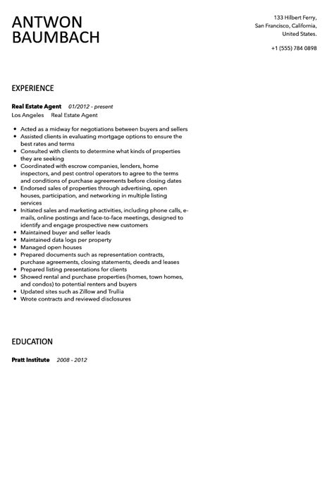 resume  real estate agent  samples examples format