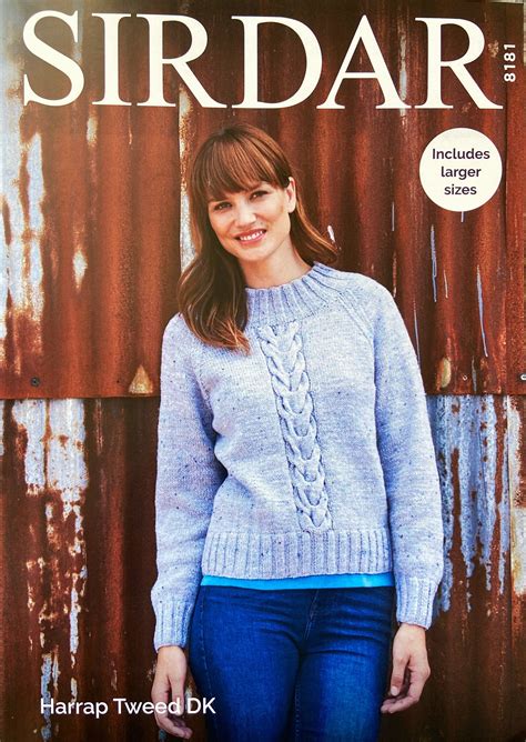 cabled sweater dk knitting pattern ladies raglan sleeve  neck