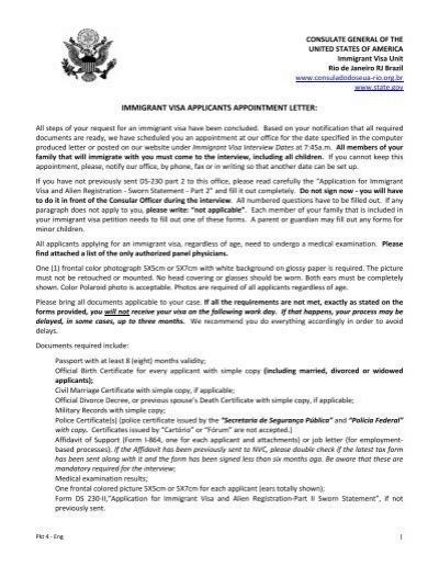 immigrant visa applicants appointment letter
