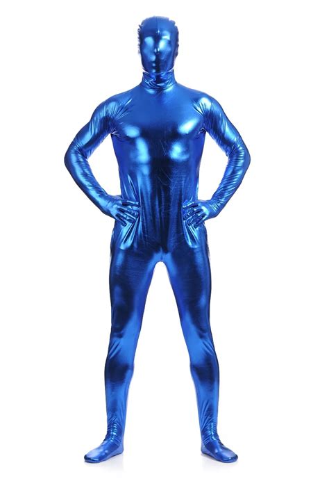 dark blue shiny fullbody metallic mens tight zentai bodysuit costume full body shiny spandex