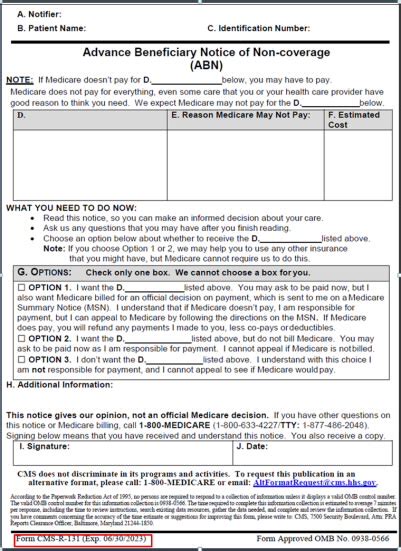 medicare abn form  printable forms