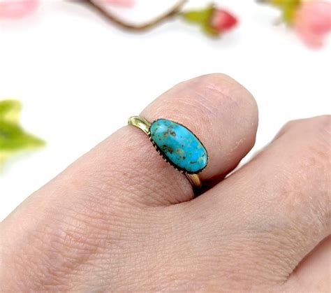 Vintage Tall Brass And Turquoise Pinky Ring Size H Size 4 Etsy