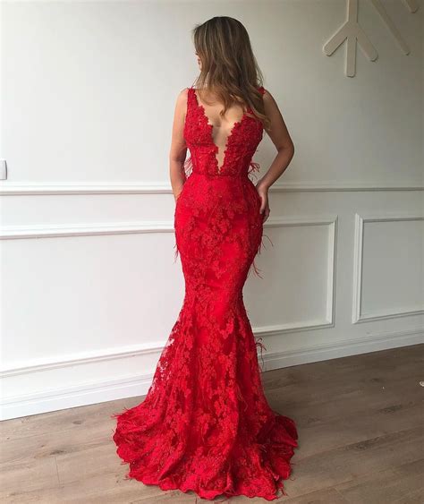 Mermaid Prom Dresses Lace Lace Mermaid Red Prom Dress Long Prom