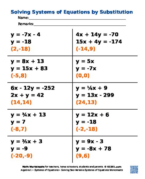 algebra  systems  equations worksheets  homeschoolers