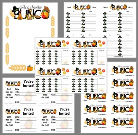 Giving Thanks Bunco Bunco Printables
