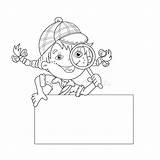 Detective Coloring Girl Loupe Outline Cartoon Coloriage Kids Pages Information sketch template