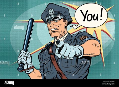 oficial de policía cp con una porra vintage retro pop art comic