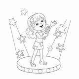 Singing Girl Coloring Stage Outline Song Singer Clipart Drawing Cartoon Stock Vector Illustration Line Book Kids Getdrawings Child Tags sketch template