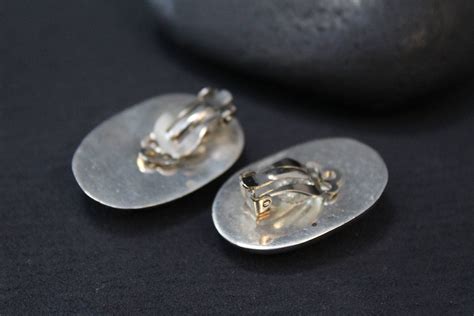 oval sterling silver clip  earrings sterling clip ons mexican