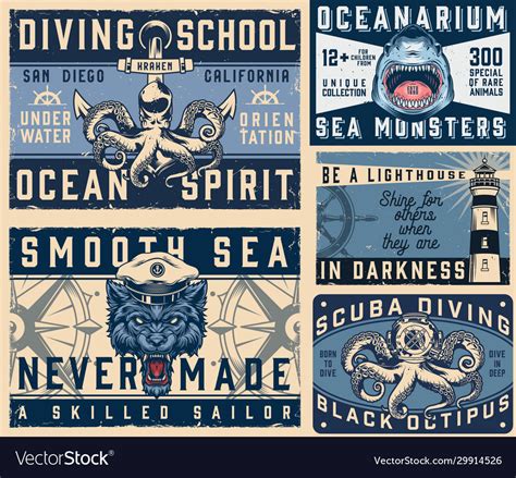 nautical vintage colorful horizontal posters vector image