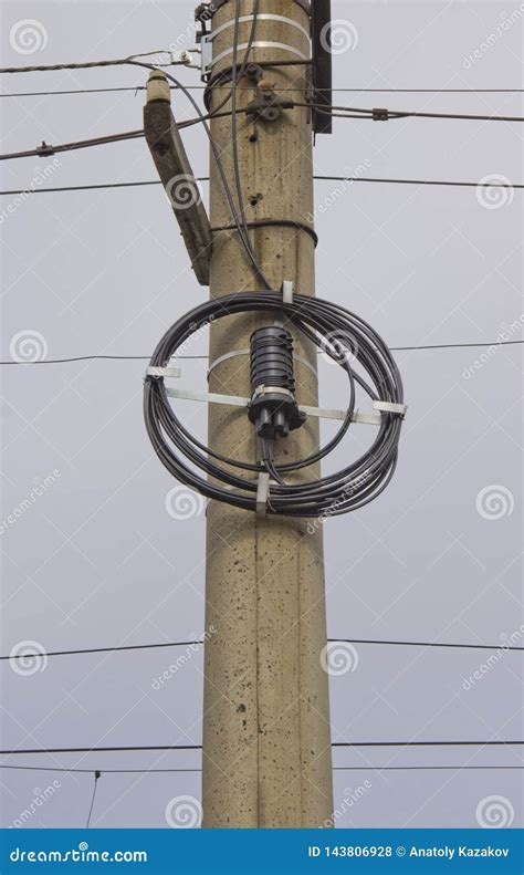 telephone pole stock photo image  fiber meter danger