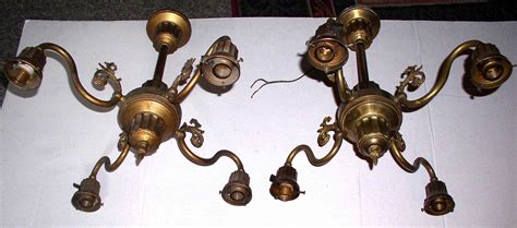 pair antique brass ceiling light fixtures chandeliers thingery