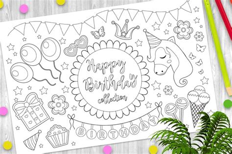 happy birthday cute coloring book page  kids