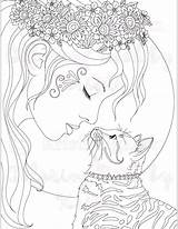 Coloring Cat Adult Fantasy Kitty sketch template