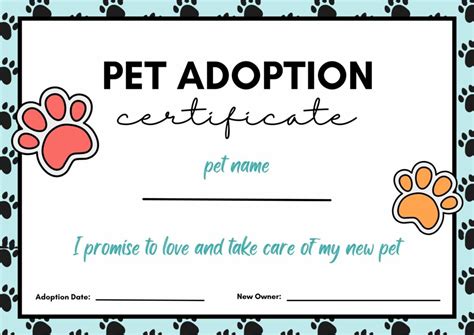printable pet birth certificate  adoption certificate