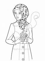 Hijabi Islamic Muslimah Hijab Boyama Seç Pano sketch template